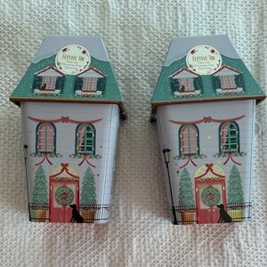 Festive Tin Holiday House Set - Green and Red